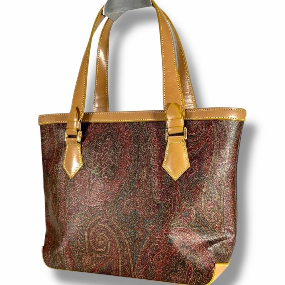 ETRO Paisley Coated Canvas Tote Bag – Leather Trim – Made in Italy - Picture 2 of 8